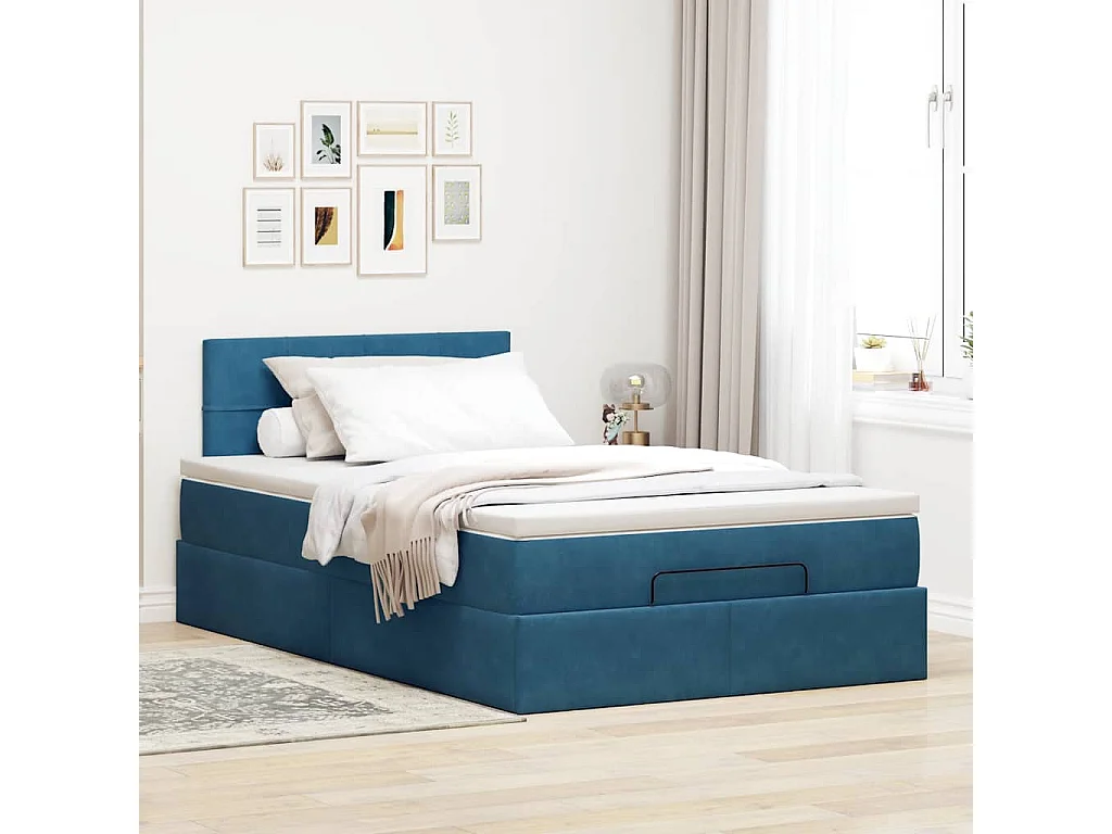 Bed poef met matras 120x190 cm fluweel donkerblauw