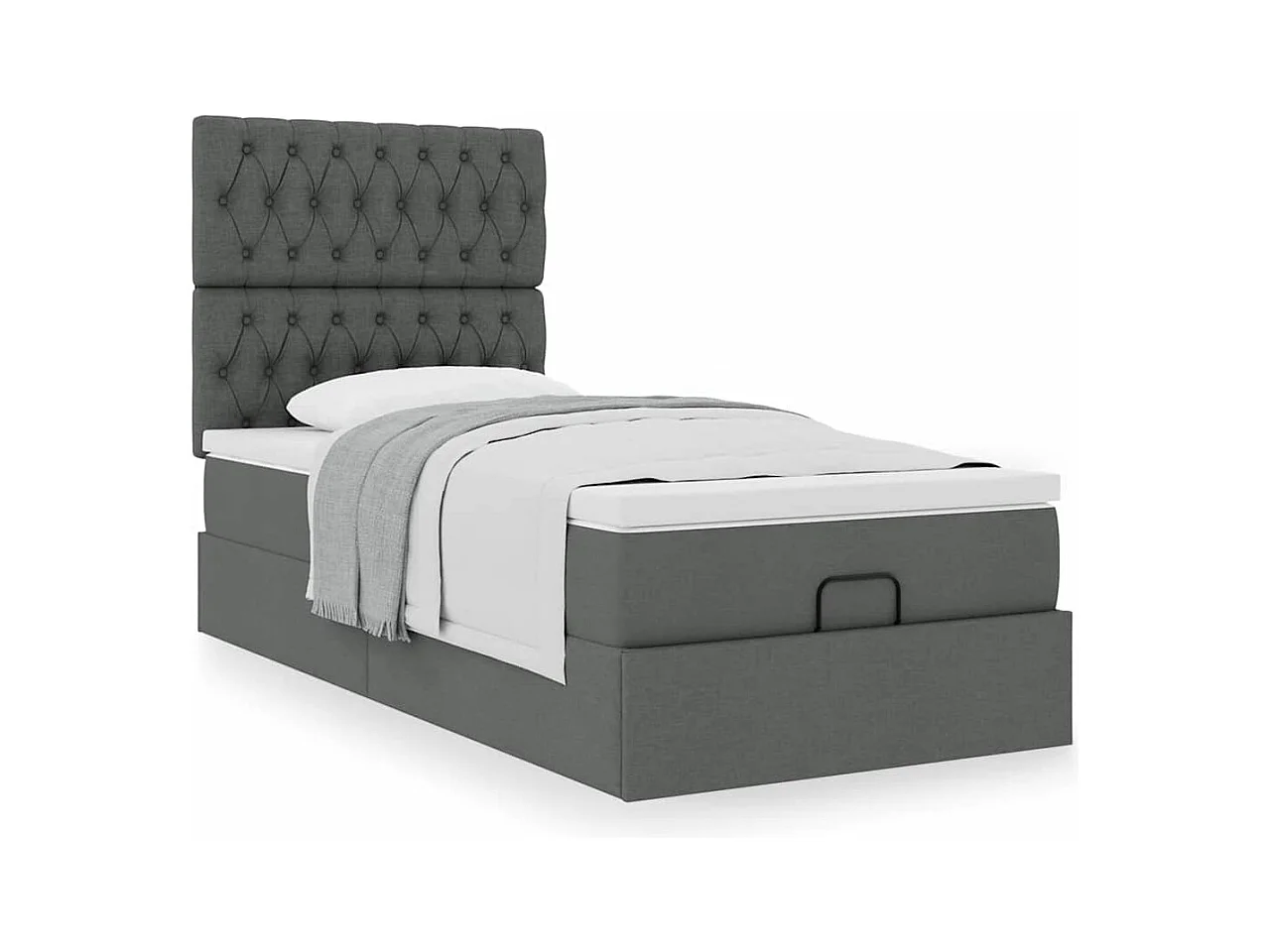 Cadre de lit ottoman avec matelas gris foncé 100x200 cm tissu