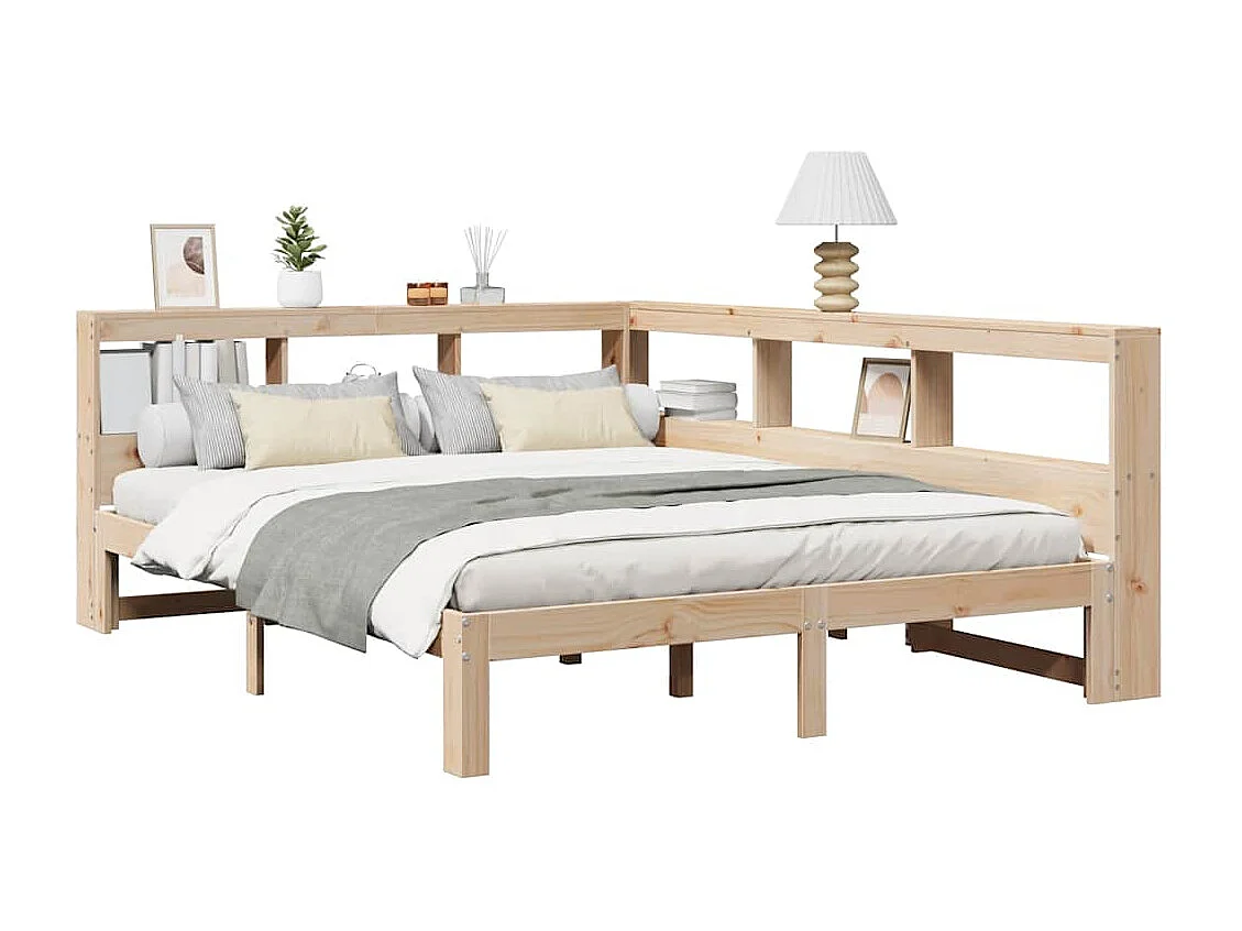 Lit bibliothèque sans matelas 160x200 cm bois massif de pin