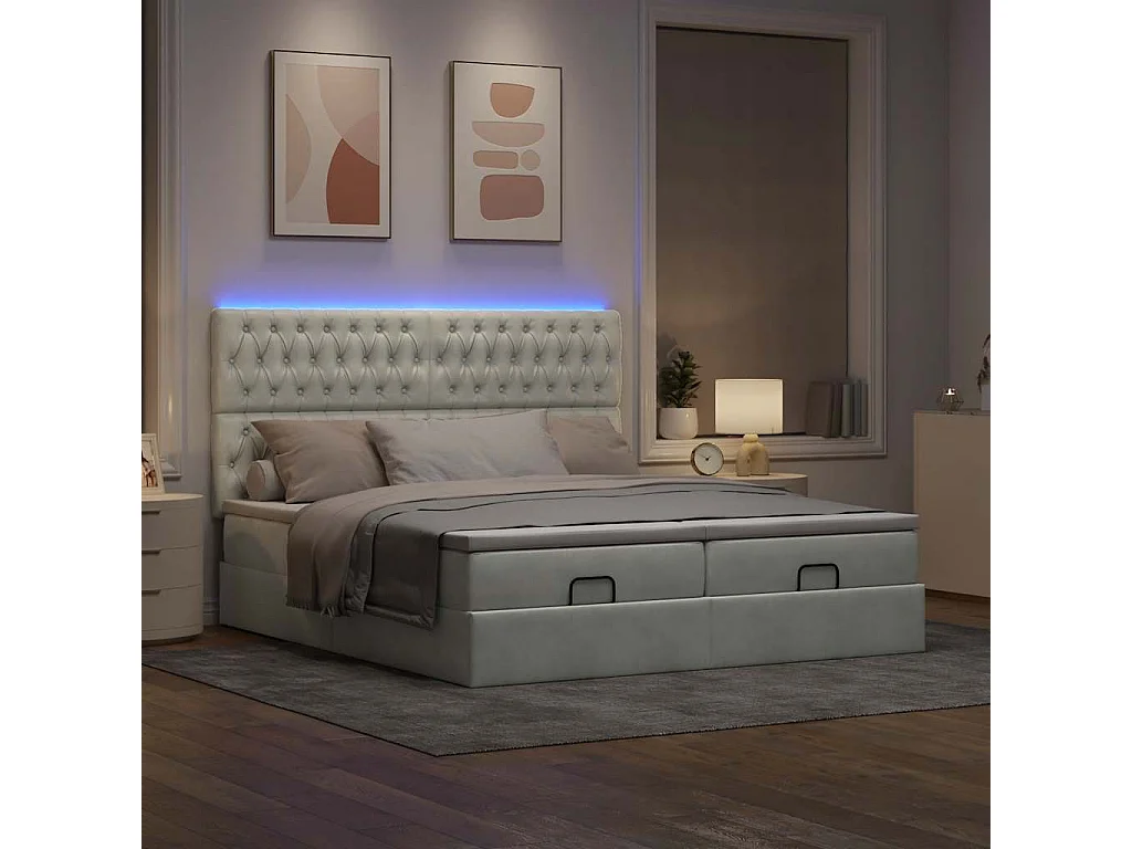 Cadre de lit ottoman et matelas gris clair 180x200cm velours