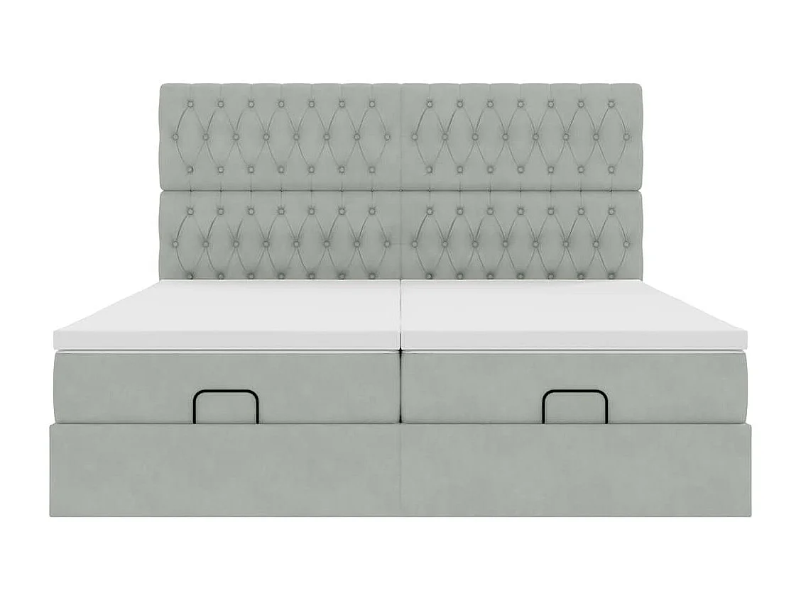 Cadre de lit ottoman et matelas gris clair 180x200cm velours
