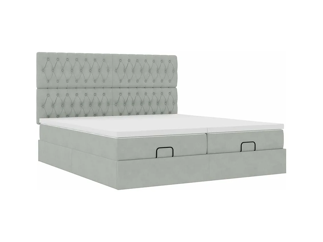 Cadre de lit ottoman et matelas gris clair 180x200cm velours