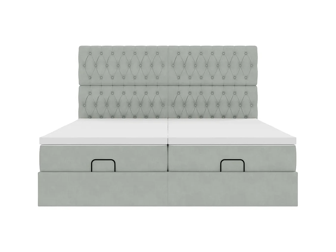 Cadre de lit ottoman et matelas gris clair 180x200cm velours