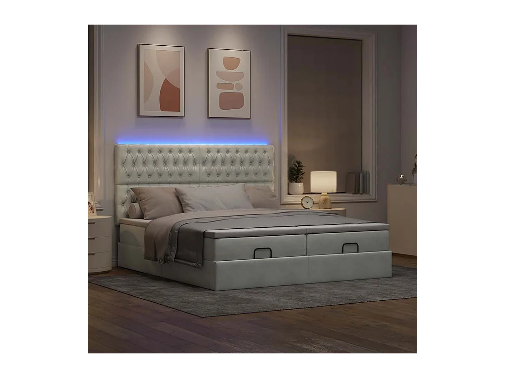 Cadre de lit ottoman et matelas gris clair 180x200cm velours