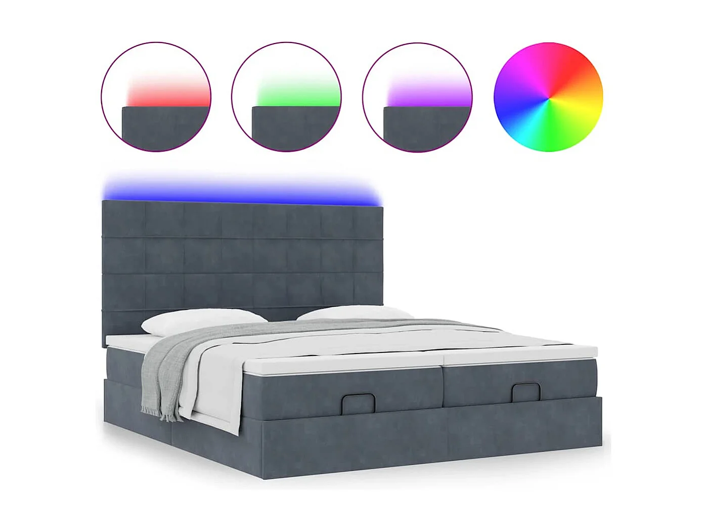 Estructura cama otomana colchones terciopelo gris oscuro