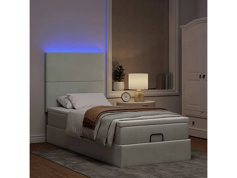 Ottoman bed met matrassen en LED's 100x200cm fluweel lichtgrijs