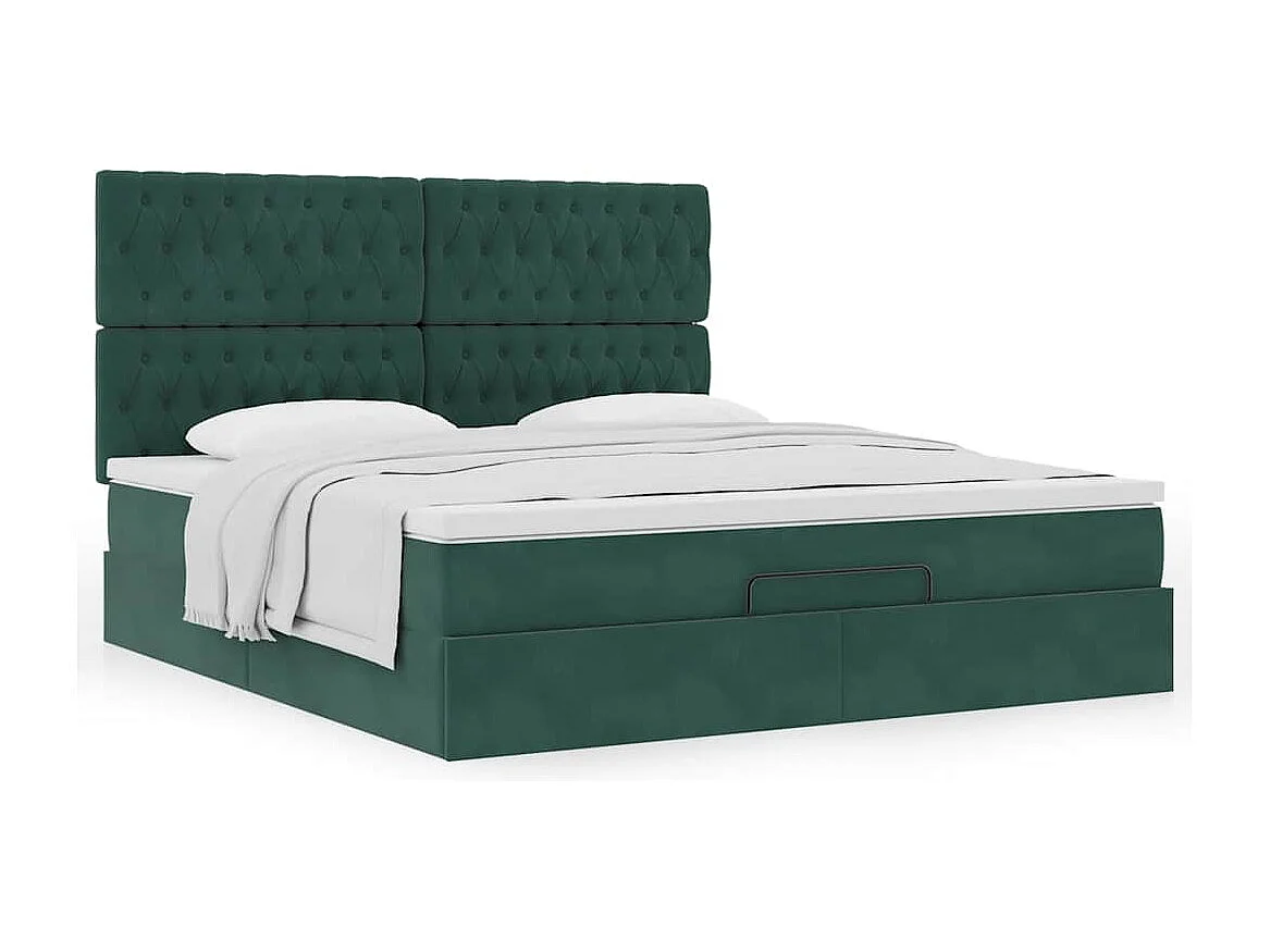 Cadre de lit ottoman avec matelas vert foncé 160x200 cm velours
