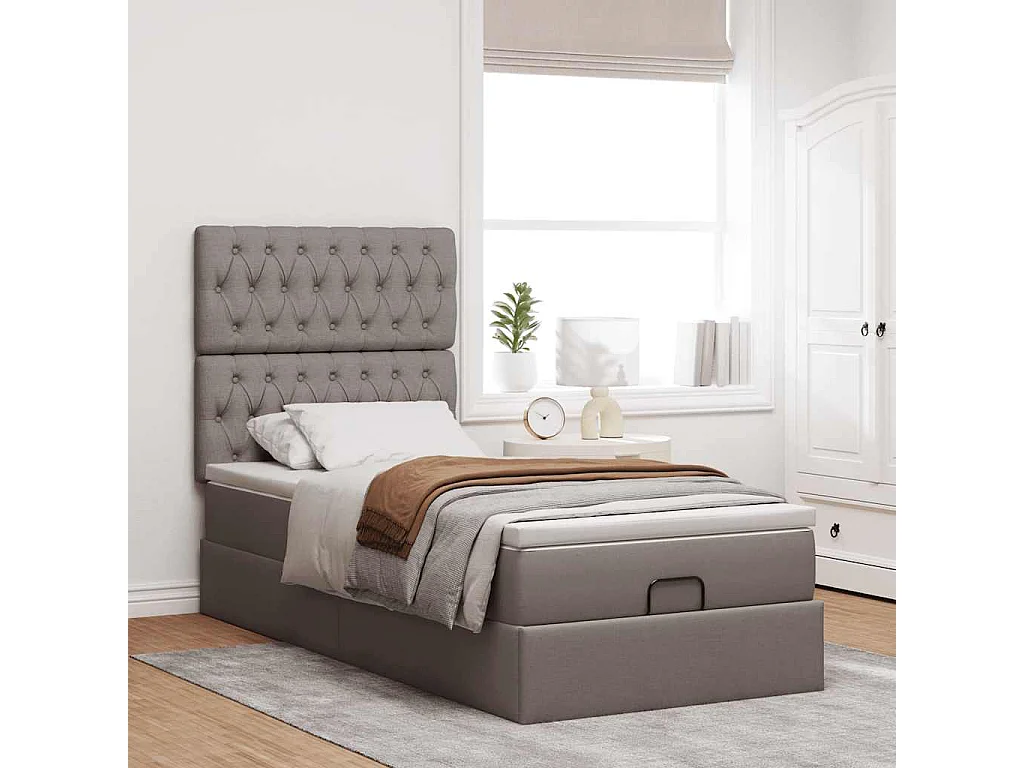 Ottoman bed met matras en LED's 100x200cm stof taupe