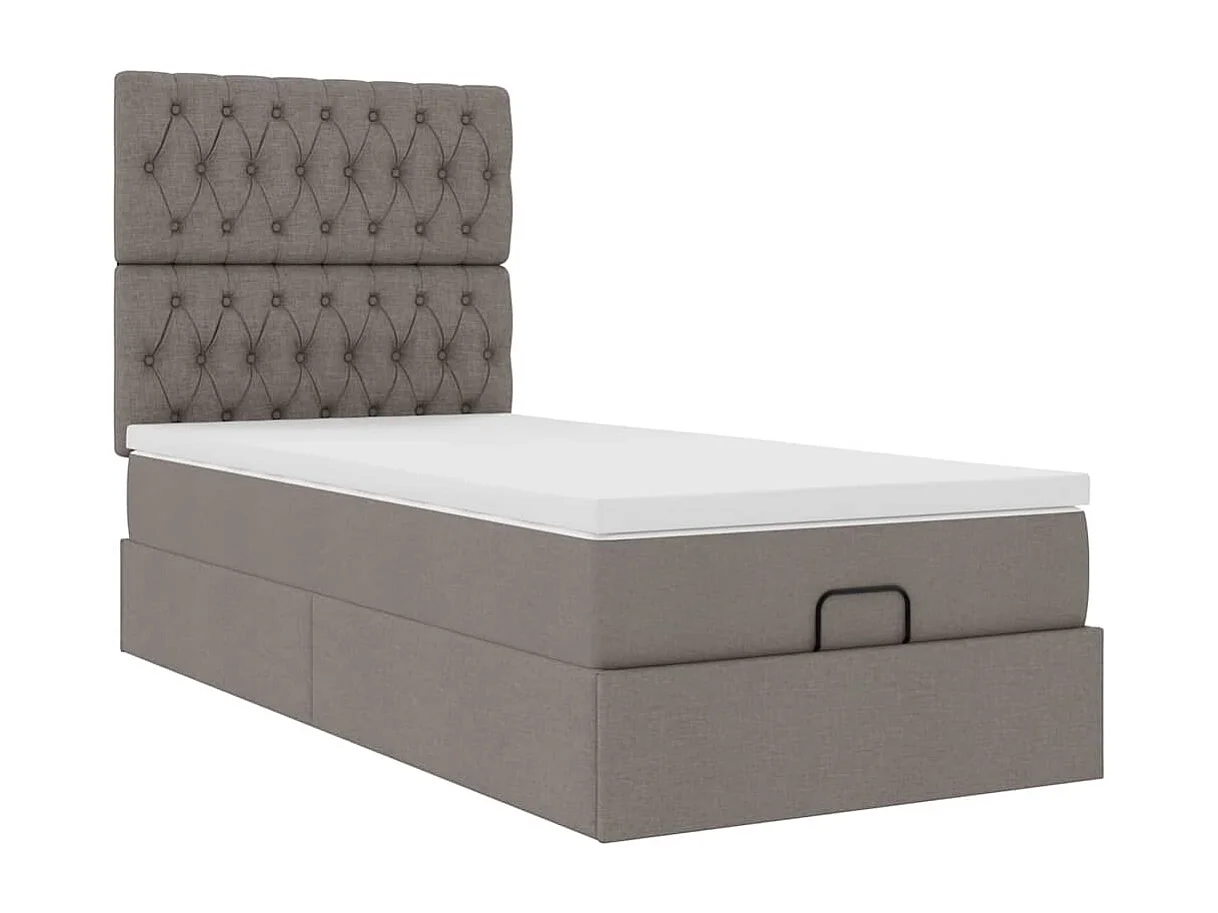 Cadre de lit ottoman avec matelas taupe 100x200 cm tissu