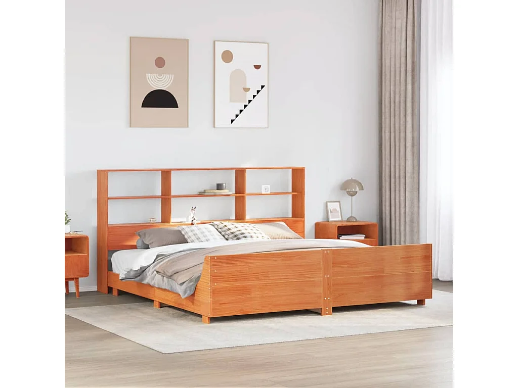 Cadre de lit sans matelas cire marron 200x200cm bois pin massif