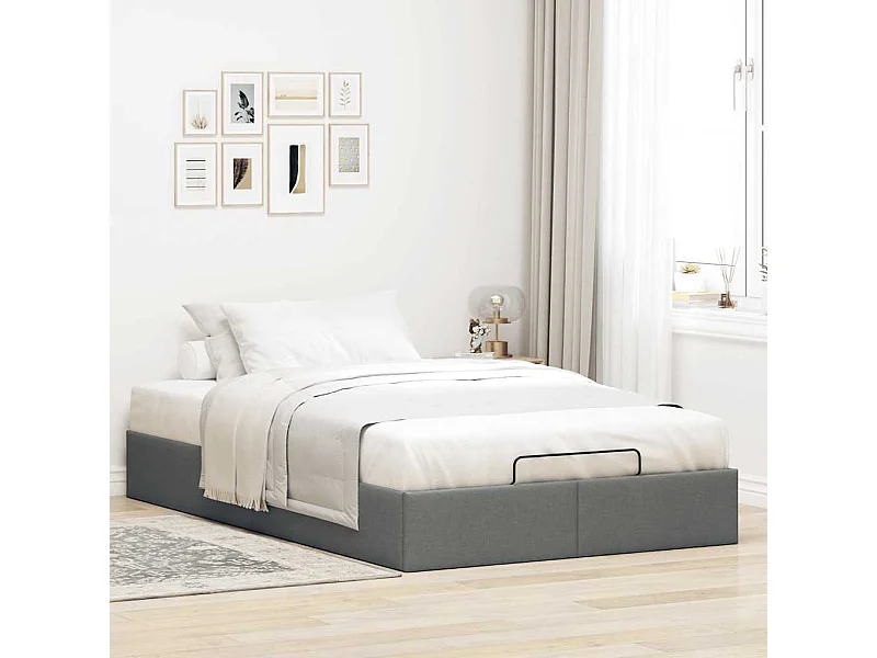 Estructura de cama otomana sin colchón tela gris oscuro
