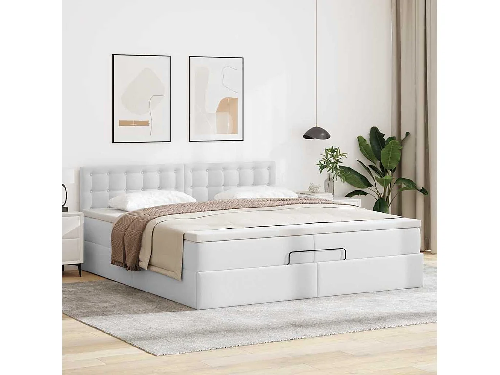 Estrutura de cama otomana com colchões 200x200cm branco puro