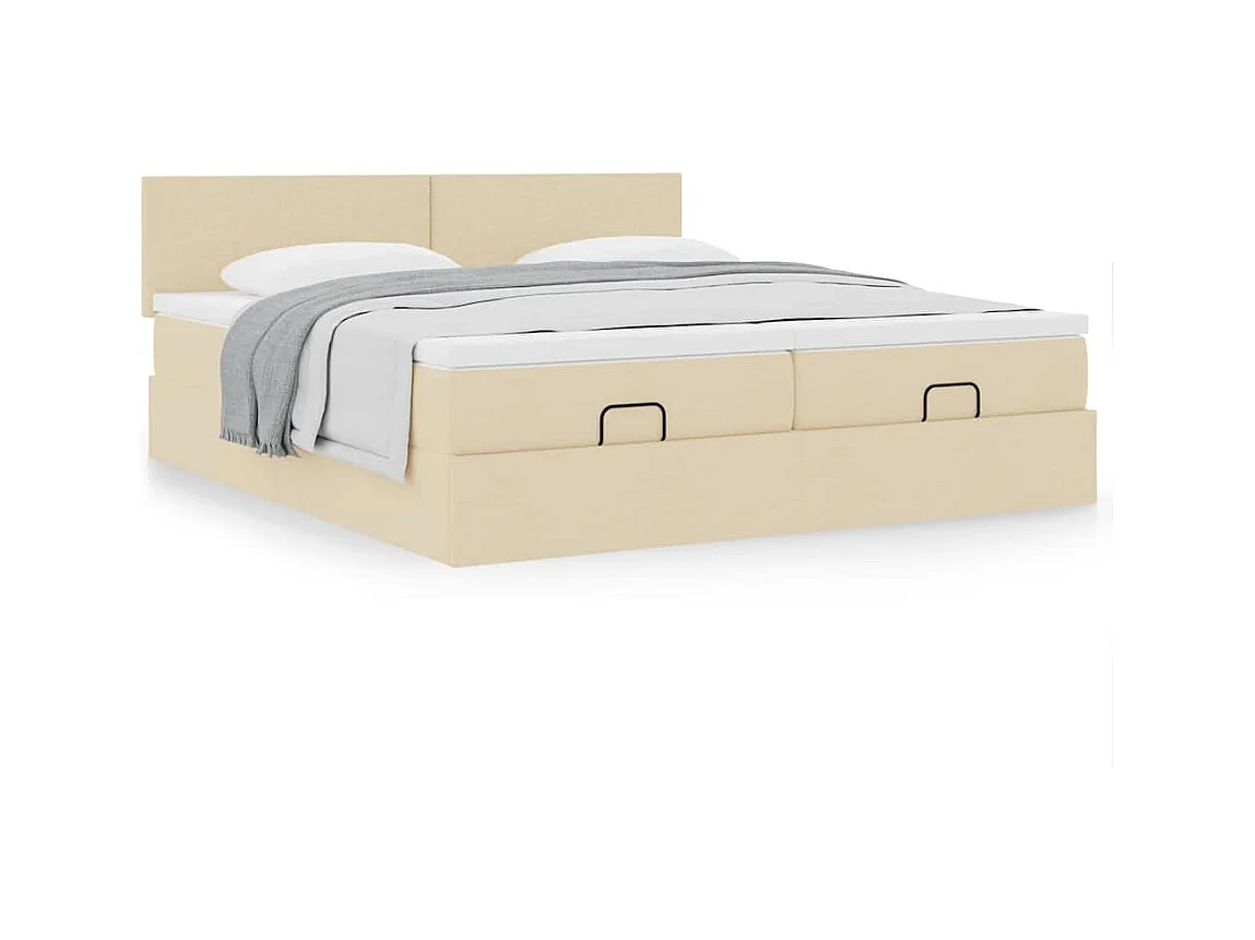 Cadre de lit ottoman avec matelas crème 160x200 cm tissu