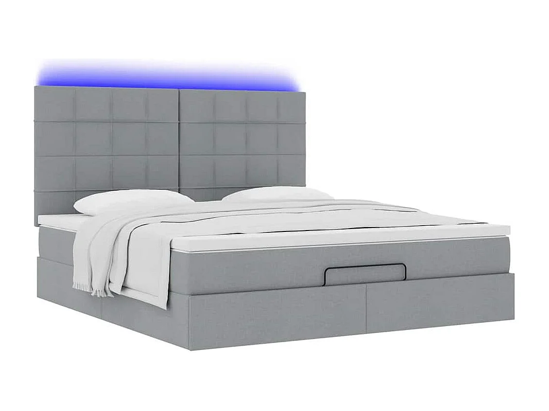 Cadre de lit ottoman et matelas gris clair 180x200 cm tissu