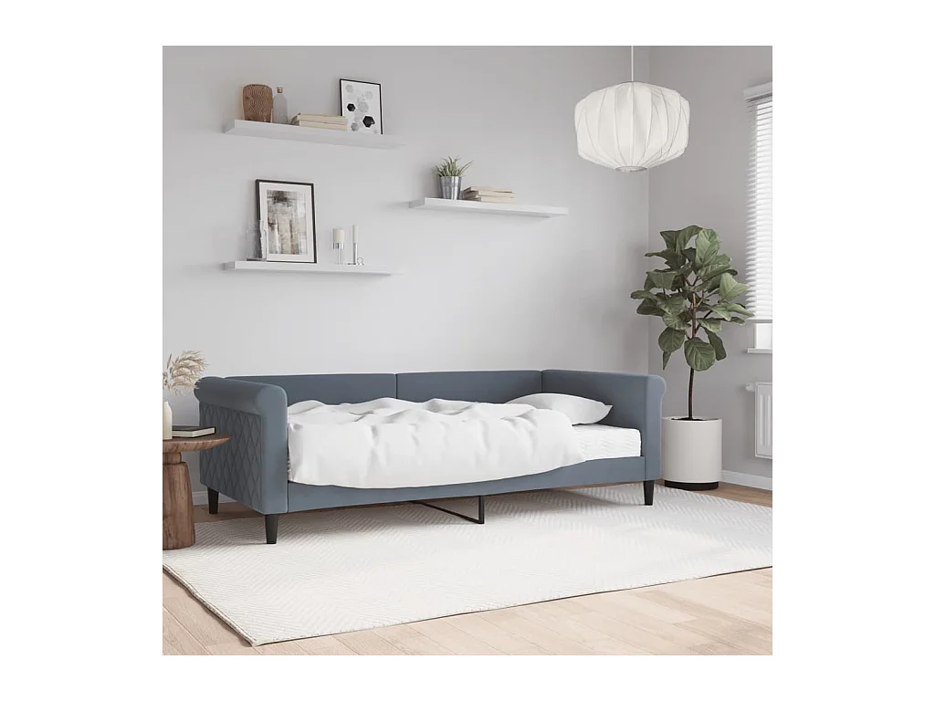 Lit de jour avec matelas gris foncé 90x190 cm velours