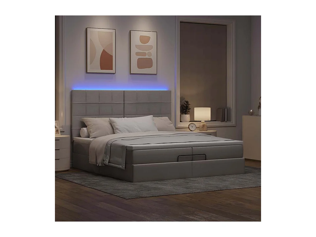 Ottoman bed met matrassen en LED's 200x200cm stof taupe