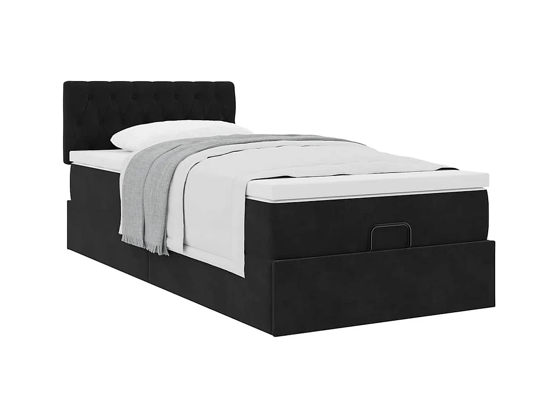 Cadre de lit ottoman avec matelas noir 90x190 cm velours