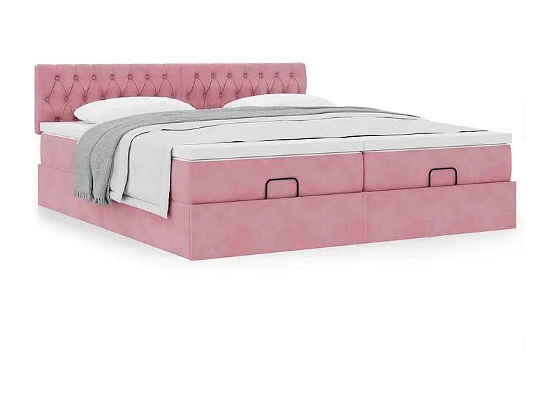 Ottoman bed met matrassen 200x200cm fluweel roze