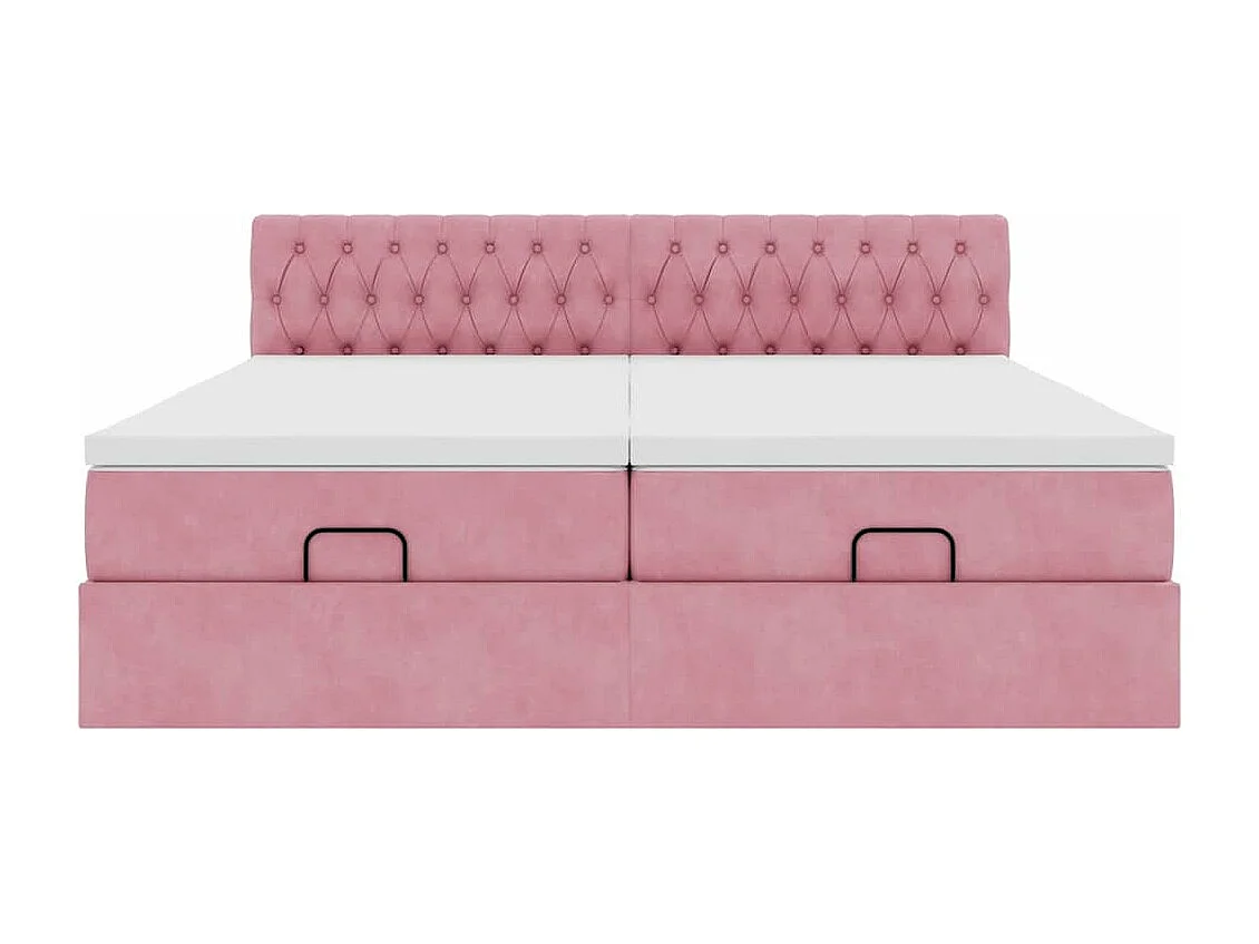 Cadre de lit ottoman avec matelas rose 200x200 cm velours