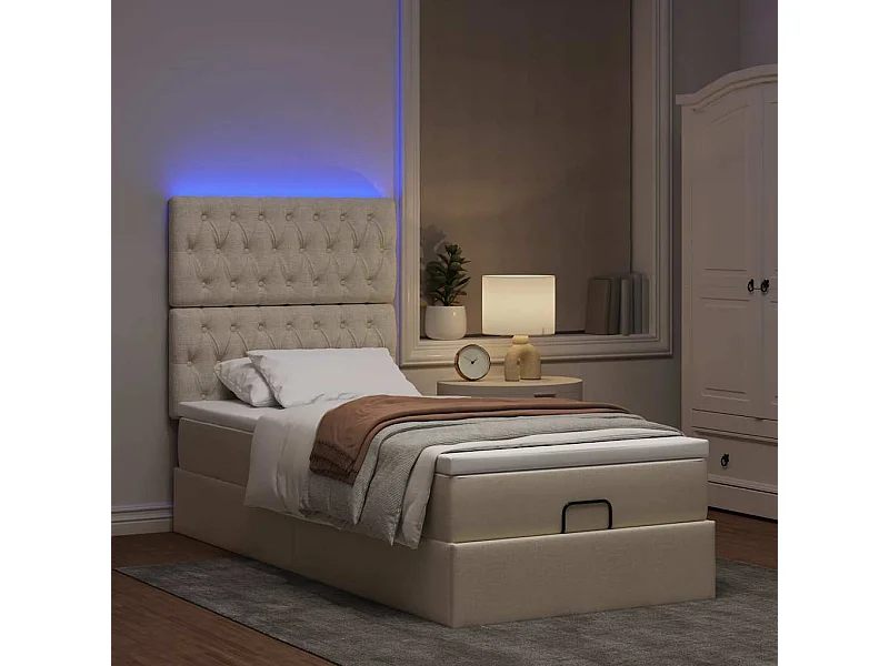 Cadre de lit ottoman avec matelas crème 90x190 cm tissu