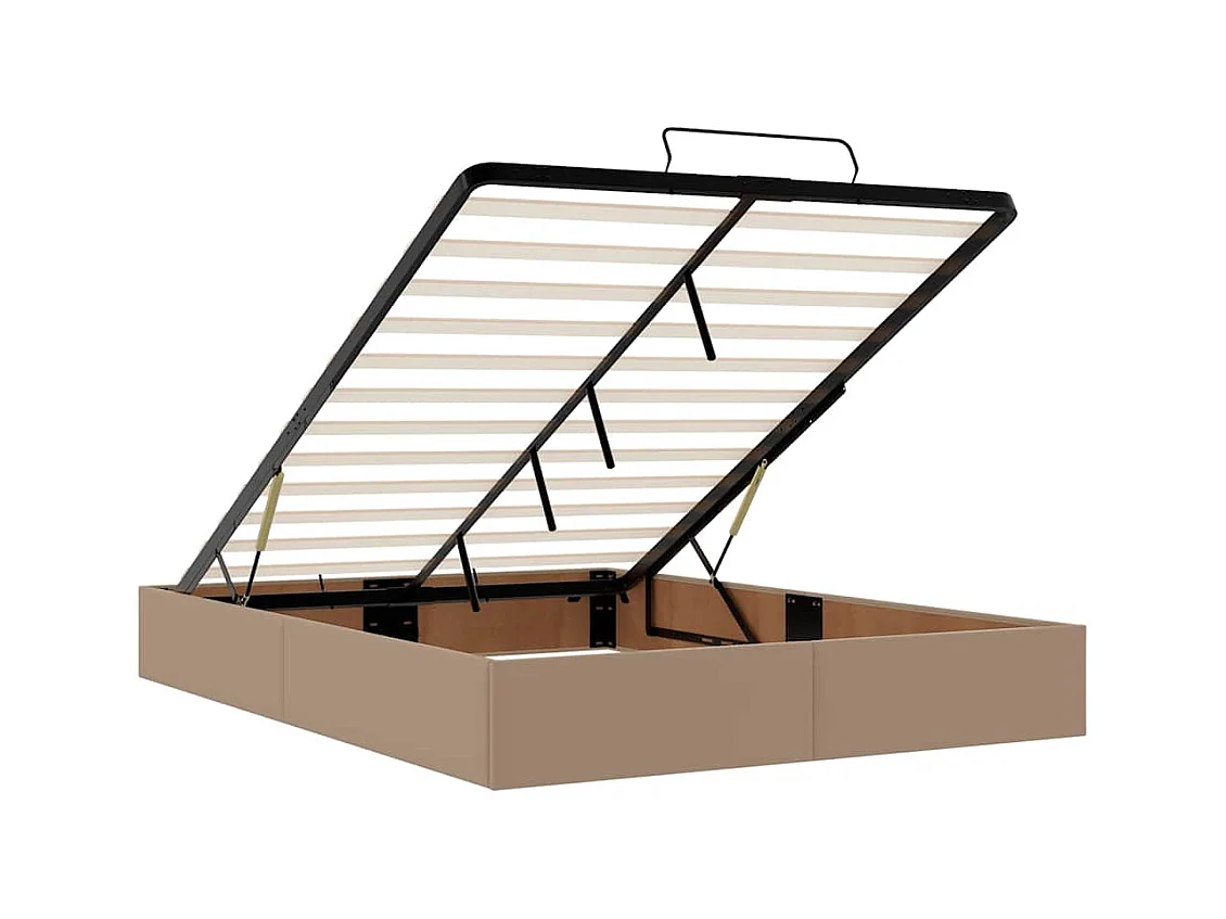 Cadre de lit ottoman et matelas cappuccino 140x190cm similicuir