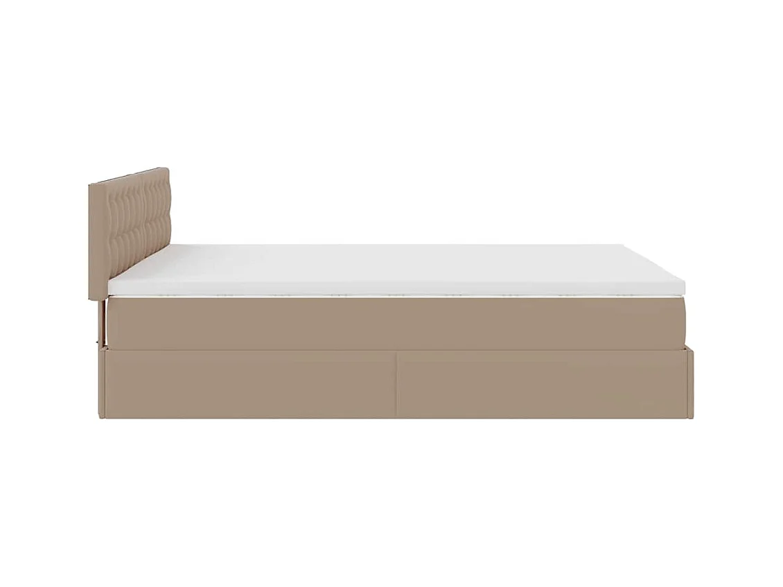 Cadre de lit ottoman et matelas cappuccino 140x190cm similicuir