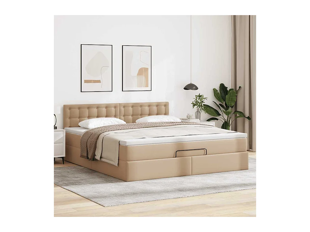 Cadre de lit ottoman et matelas cappuccino 140x190cm similicuir