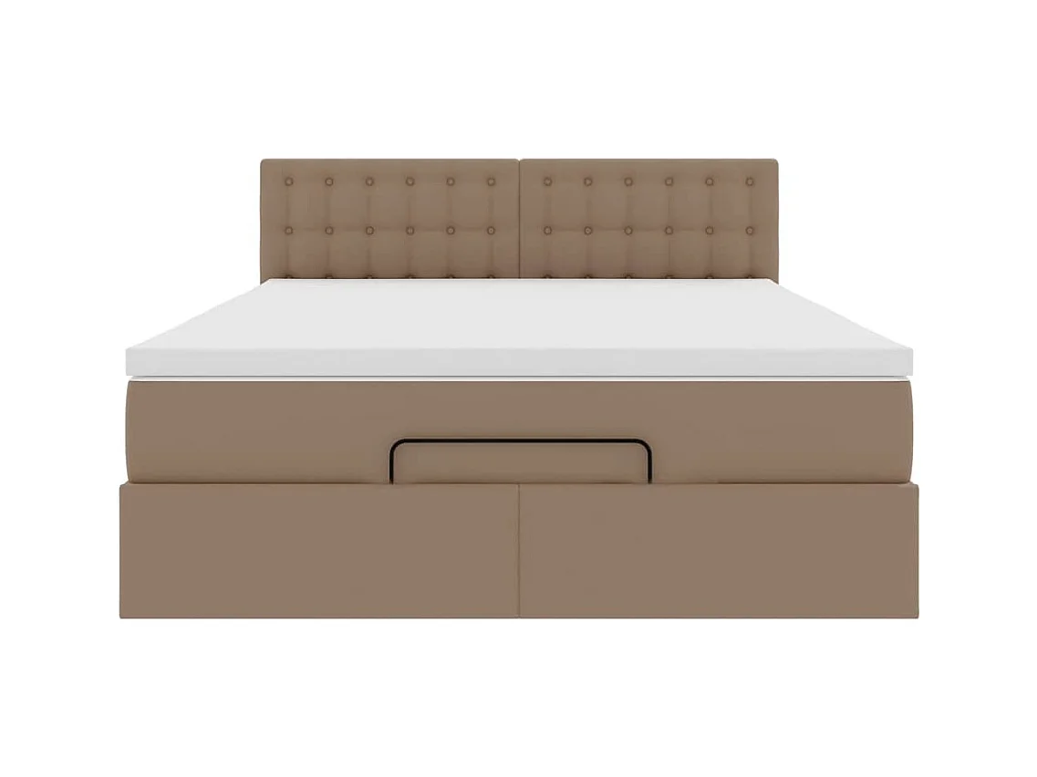 Cadre de lit ottoman et matelas cappuccino 140x190cm similicuir