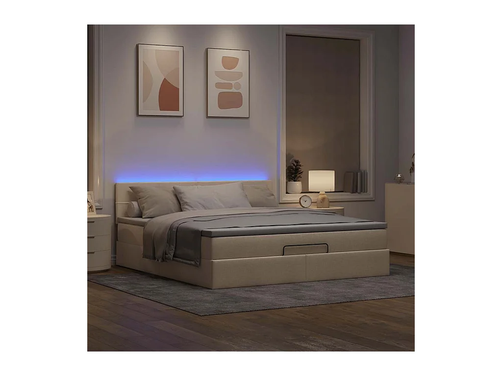 Cadre de lit ottoman avec matelas crème 160x200 cm tissu