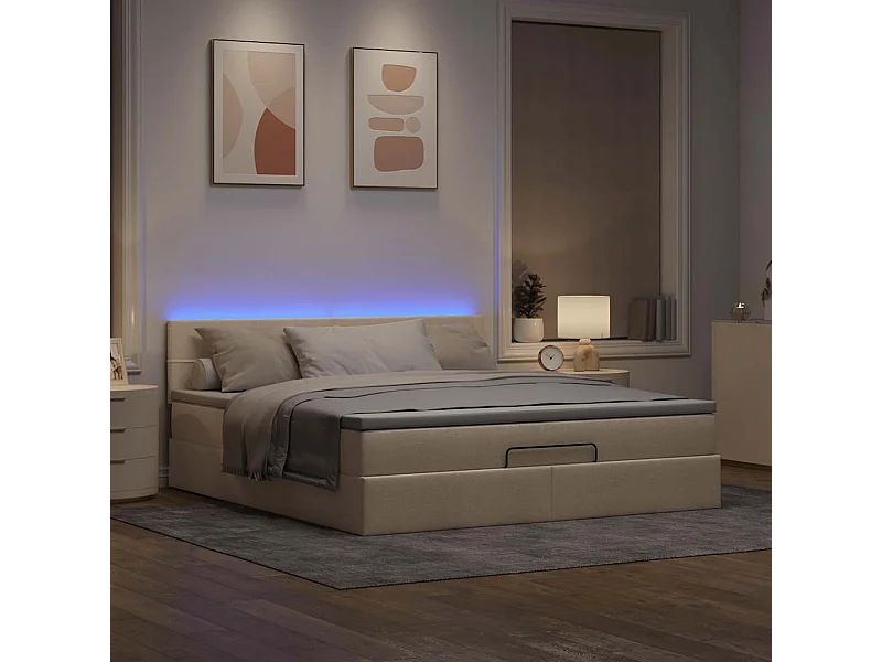 Cadre de lit ottoman avec matelas crème 160x200 cm tissu