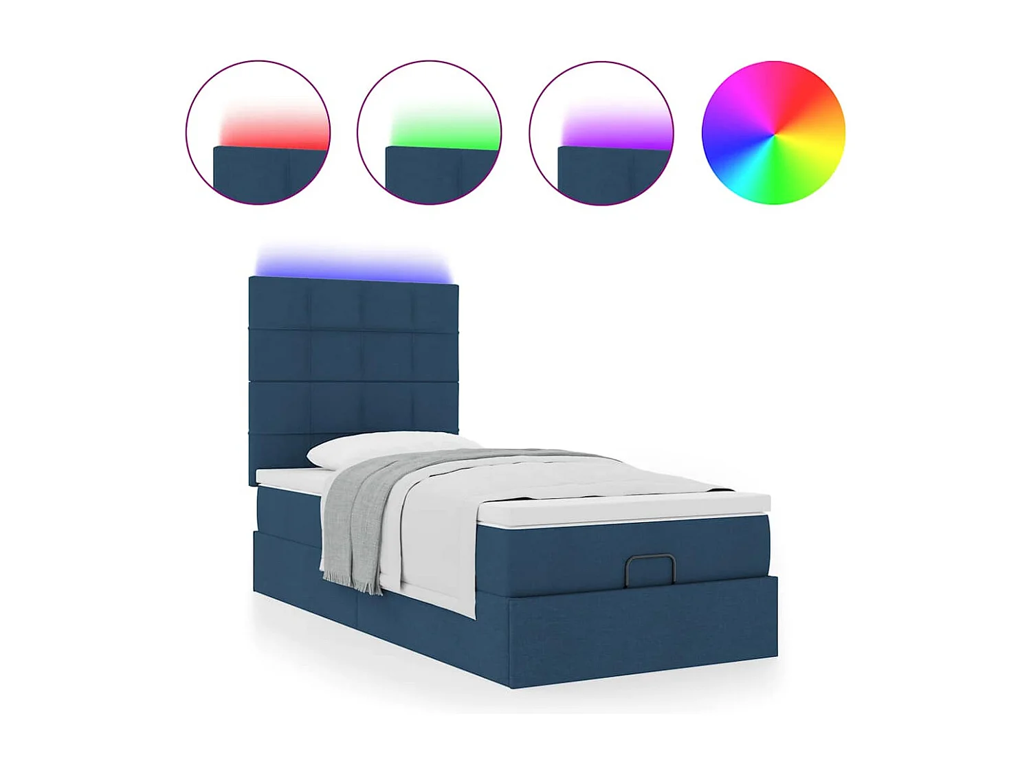 Estrutura de cama otomana com colchão tecido azul 90x190cm