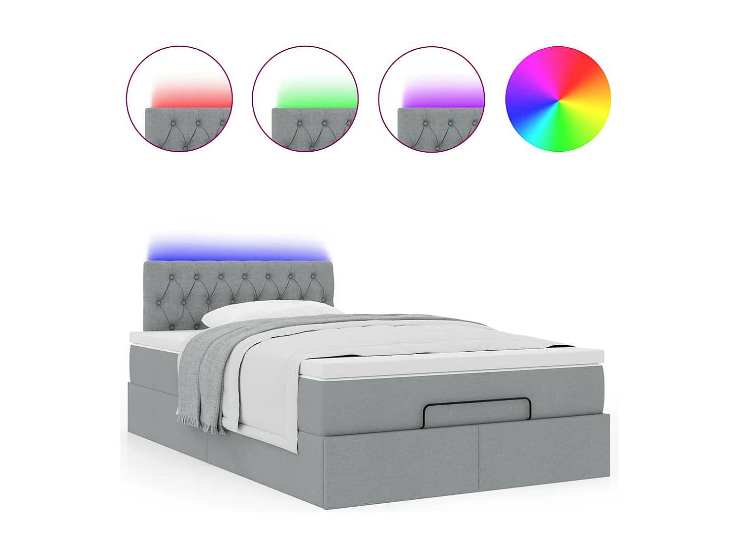 Lit ottoman avec matelas gris clair 120x190 cm tissu