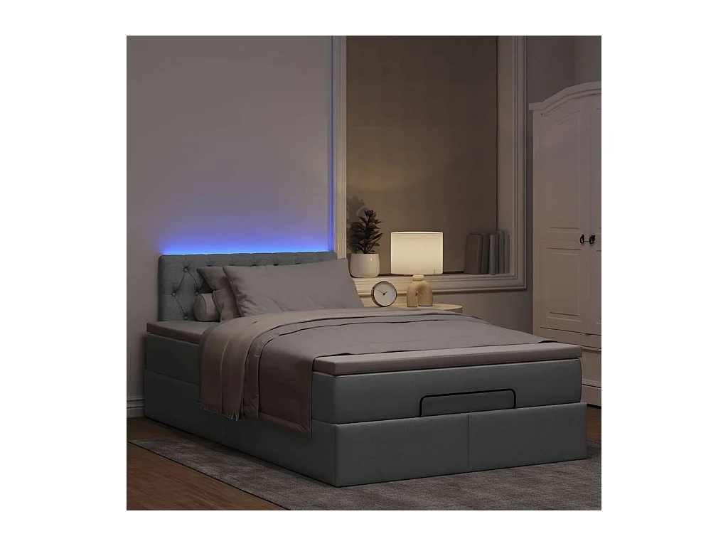 Lit ottoman avec matelas gris clair 120x190 cm tissu