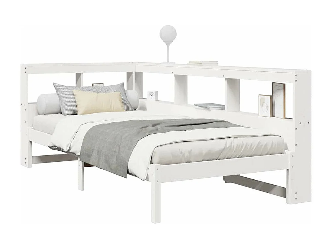 Lit bibliothèque sans matelas blanc 90x190cm bois de pin massif