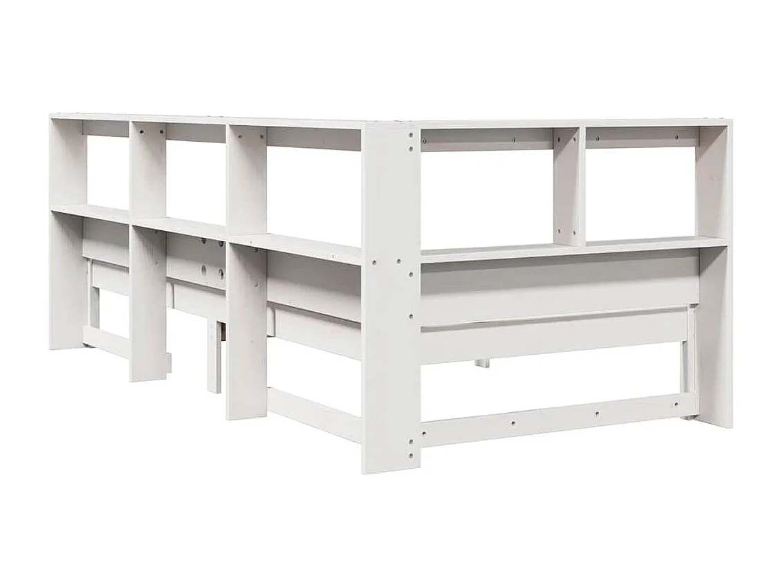 Lit bibliothèque sans matelas blanc 90x190cm bois de pin massif