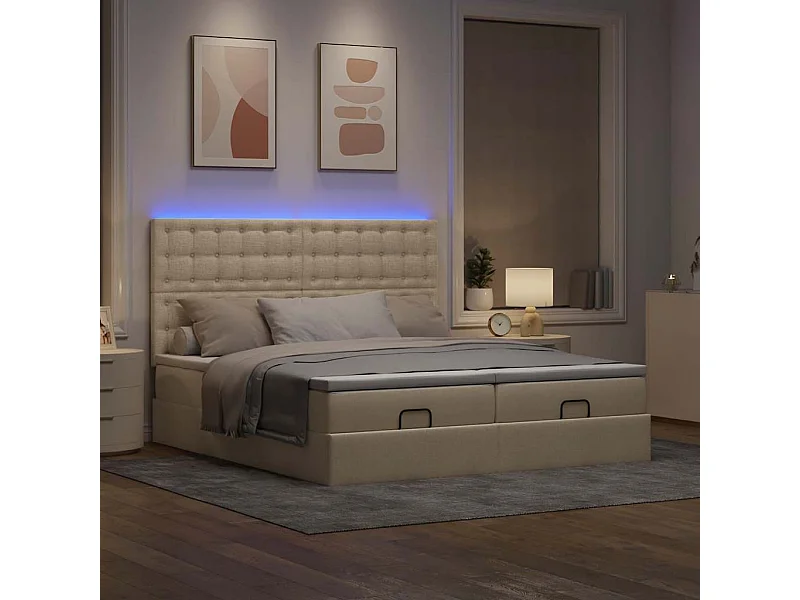 Cadre de lit ottoman avec matelas crème 160x200 cm tissu