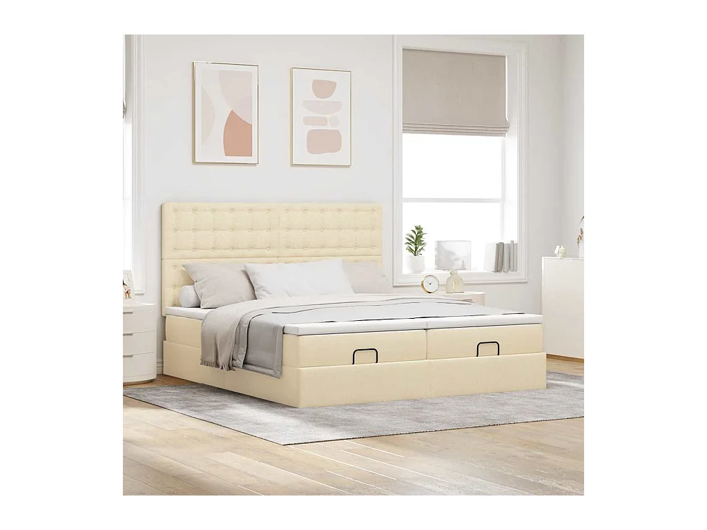 Cadre de lit ottoman avec matelas crème 160x200 cm tissu