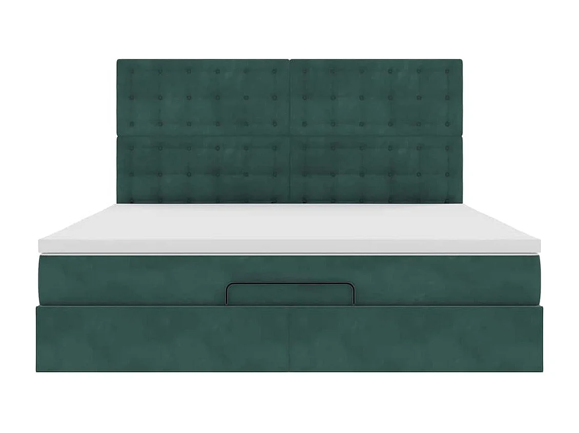Cadre de lit ottoman avec matelas vert foncé 180x200cm velours