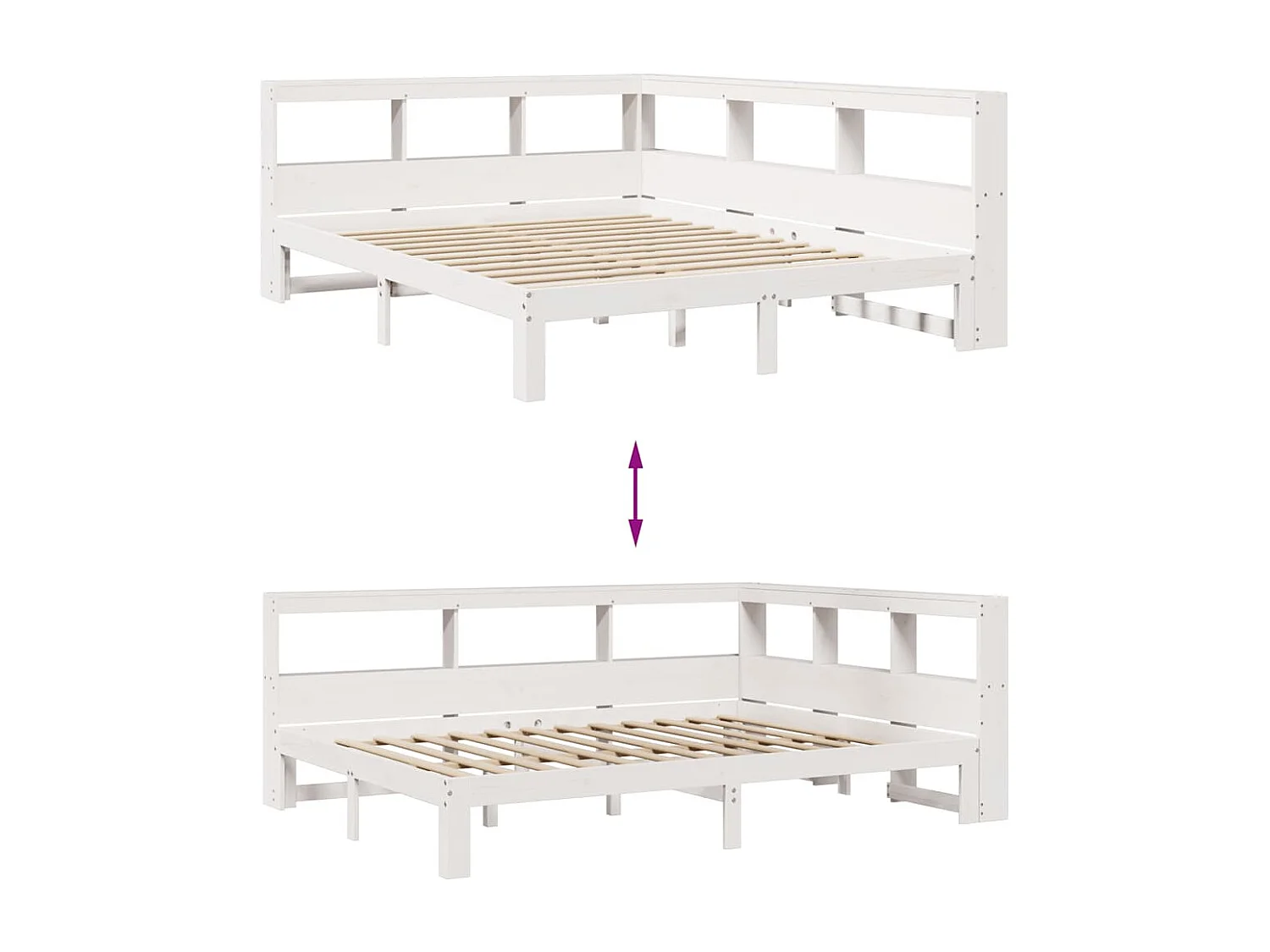 Lit bibliothèque sans matelas blanc 160x200 cm bois pin massif