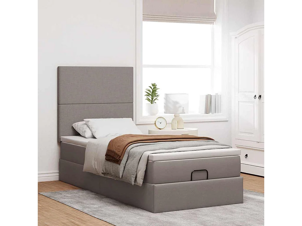 Cadre de lit ottoman avec matelas taupe 100x200 cm tissu