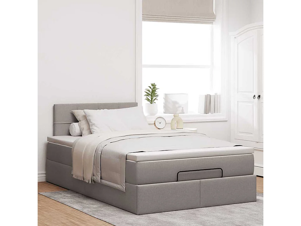 Cadre de lit ottoman avec matelas taupe 120x200 cm tissu