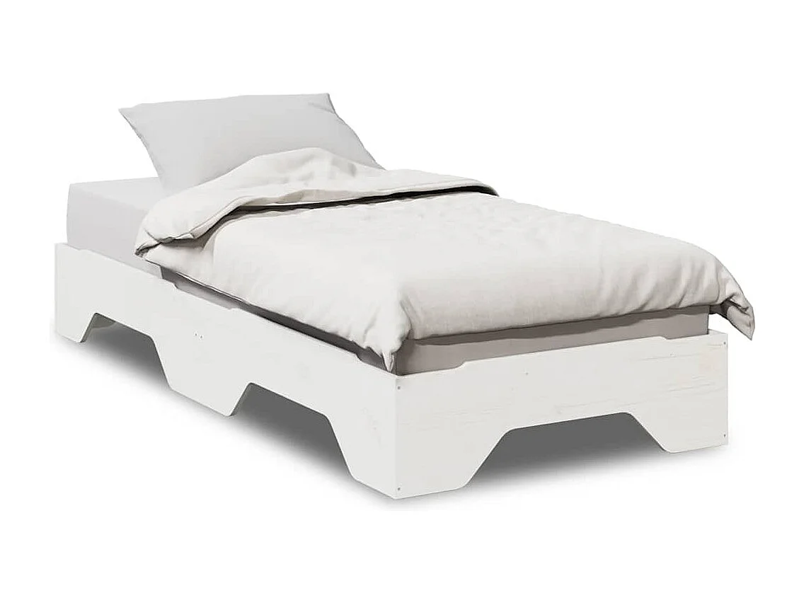 Cadre de lit sans matelas empilable blanc 90x190 cm bois massif