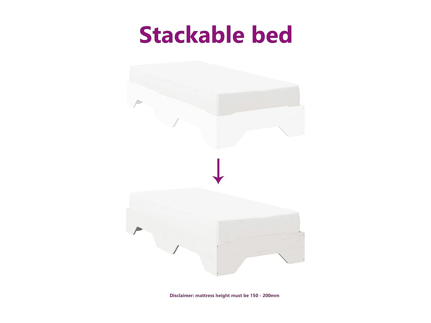 Cadre de lit sans matelas empilable blanc 90x190 cm bois massif