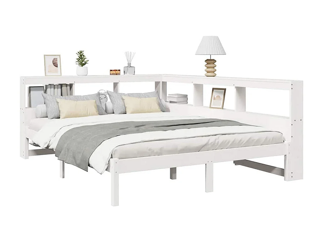 Lit bibliothèque sans matelas blanc 140x200 cm bois pin massif