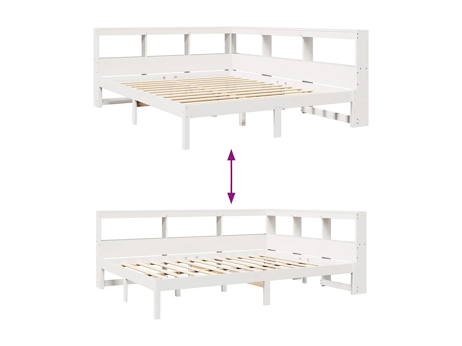 Bed met boekenkast zonder matras grenenhout wit 140x200 cm