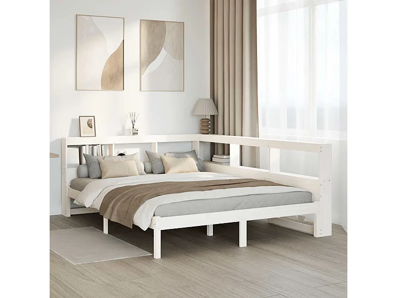 Bed met boekenkast zonder matras grenenhout wit 140x200 cm