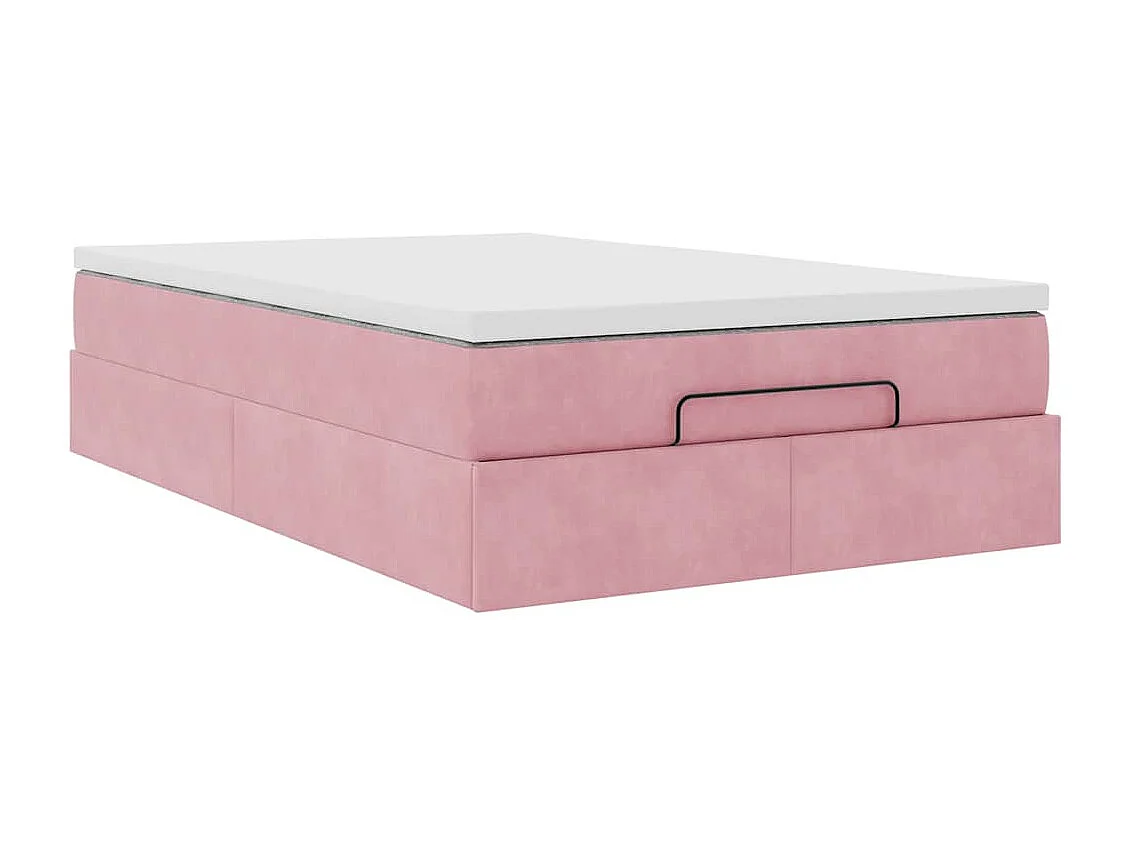 Cadre de lit ottoman avec matelas rose 120x190 cm velours
