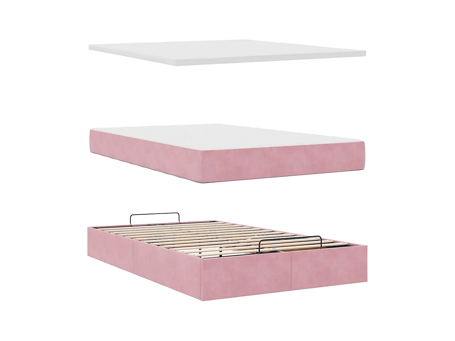 Cadre de lit ottoman avec matelas rose 120x190 cm velours