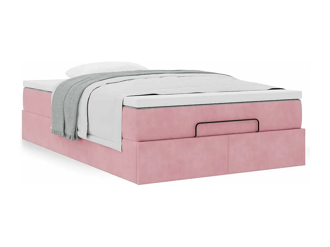Cadre de lit ottoman avec matelas rose 120x190 cm velours
