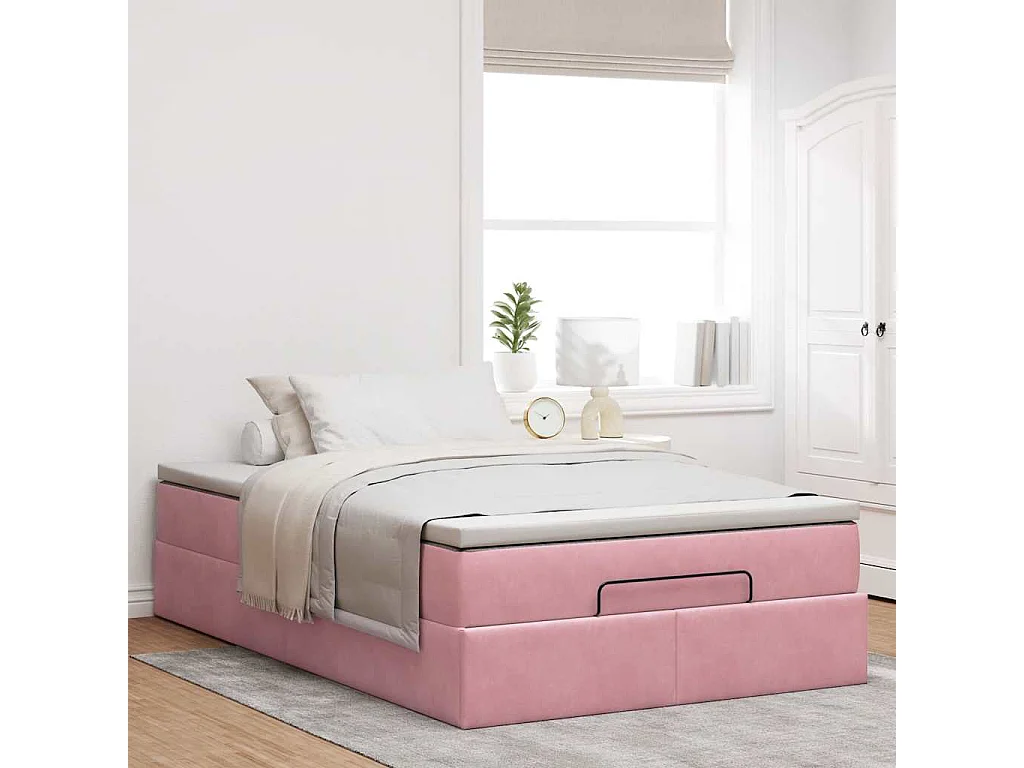 Cadre de lit ottoman avec matelas rose 120x190 cm velours
